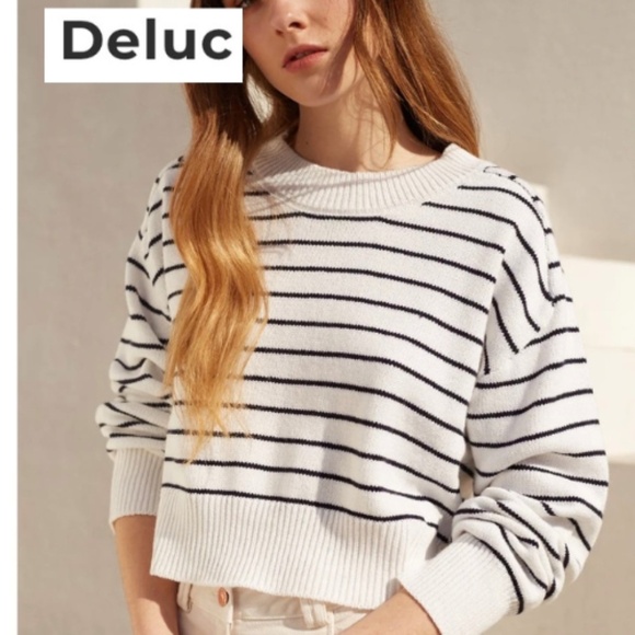 Deluc Sweaters - Deluc white/black stripe sweater, XS, GL1331